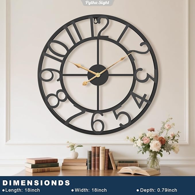 Wall Clock Large for Living Room Decor,18 Inch Decorative Silent Non Ticking Battery Operated Analog Metal Wall Clocks for Kitchen,Bedroom,Office,Dinng Room