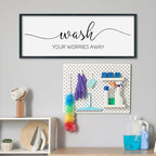 SRSZHIYUE Wash Your Worries Away Bathroom Sign Wall Art 32"×12" Funny Restroom Toilet Large Wood Framed Hanging Decor (Black)