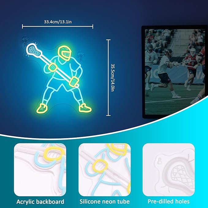 Lacrosse Neon Sign-Dimmable Sport Wall Decor With USB Power, Unique Lacrosse Gifts for Boys & Men, LED Bedroom Light for Man Cave College Dorm Lacrosse Fan Accessories