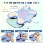 Cervical Pillow for Neck and Shoulder Pain Relief, Ergonomic Neck Pillow for Sleeping, Contour Memory Foam Cervical Pillow, Neck Pillow for Side Back Stomach Sleepers with Ice Silk Fabric (Blue)