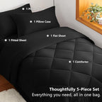 CozyLux Twin Comforter Set with Sheets Black - 5 Pieces Bed in a Bag Twin, All Season Bed Set for Girls and Boys, Bedding Set with Down Alternative Comforter, Sheets, Pillowcase & Sham