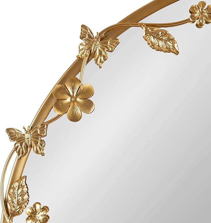 Kate and Laurel Rosella Modern Ornate Round Wall Mirror, 26 Inch Diameter, Gold, Circle Mirror with Floral Detailing for Use as Bathroom Mirror for Over Sink or Cute Nursery Mirror Decor