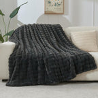NEWCOSPLAY Faux Fur Throw Blanket Grey Bubble Blanket Thick Warm Soft for Couch Sofa Bed 550GSM (Grey, Throw(50"x60"))