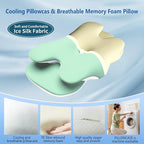 Cervical Neck Pillow for Pain Relief, Contour Memory Foam Pillow with Ice Silk Pillowcase, Neck Support Pillows, Ergonomic Orthopedic Pillow for Back, Side, Stomach Sleepers (Green)