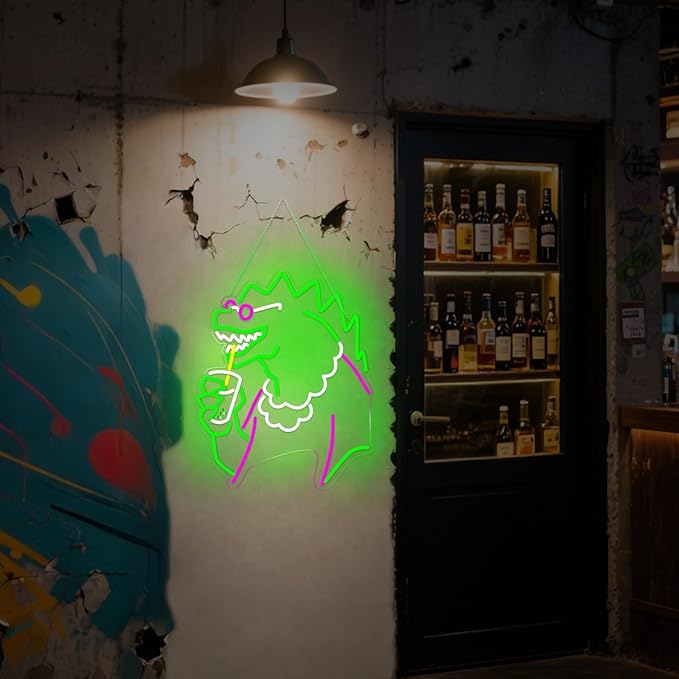 Funny Neon Signs Dimmable LED Trendy Dinosaurs Neon Signs for Wall Decor Mens Cave Urban Style Home Bar Bedroom Art Decor Christmas Gifts