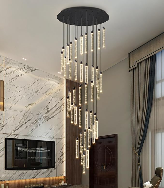 40-Lights High Ceiling Chandelier Modern LED Crystal Chandelier for Foyer Dimmable Spiral Crystal Chandeliers for Entryway Staircase Hallway Living Room Hanging Light Fixture
