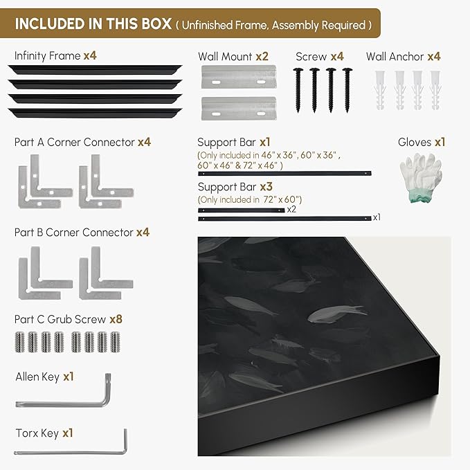 SIGNWIN 46"x72" Extra Large Framed Wall Art Monochrome Fish Silhouettes Illustration for Home Living Room Bedroom Decor (Frame Assembly Required)