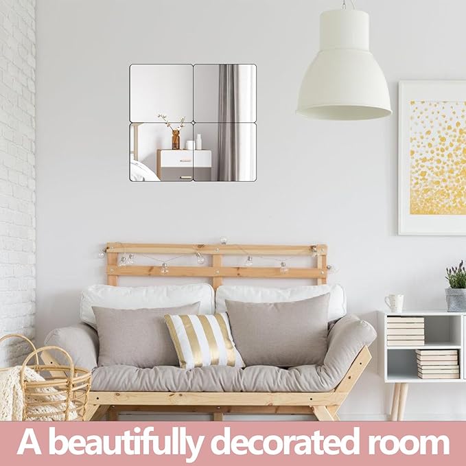 Unbreakable Full Length Wall Mirror,The Door Mirror,4Pack 16''x16'',Acrylic Kids Shatterproof Plexiglass Long Mirrors for Bedroom Closet,Children Non Glass Stick on Mirrors