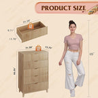 WLIVE Fluted Dresser for Bedroom with 5 Drawers, 46.26" Tall Wood Dresser with Golden Metal Handles, Mid Century Modern Chest of Drawers for Living Room, Hallway, Closet, Natural Oak