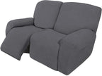 Easy-Going 6 Pieces Recliner Loveseat Stretch Sofa Slipcover Sofa Cover Furniture Protector Couch Soft with Elastic Bottom Kids, Spandex Jacquard Fabric Small Checks Gray