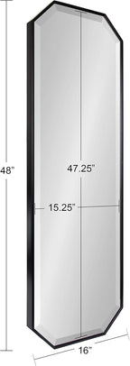 Kate and Laurel Rhodes Modern Full Length Octagon Wall Mirror, 16 x 48, Black, Decorative Glam Geometric Wall Accent