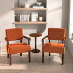 Accent Chair Set of 2 with Table, Upholstered Living Room Chairs with Wood Frame, Modern Oversized Reading Armchair for Bedroom Waiting Room (Orange)