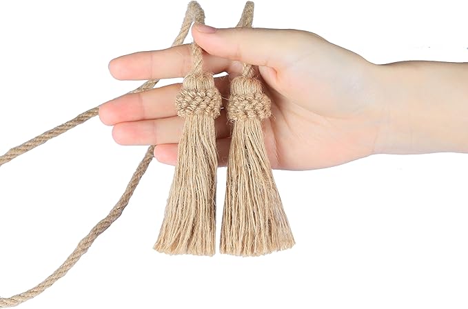 Fenghuangwu Curtain Tiebacks Handmade Decorative Curtain Holdbacks Rope with Tassel (Jute, 4P)
