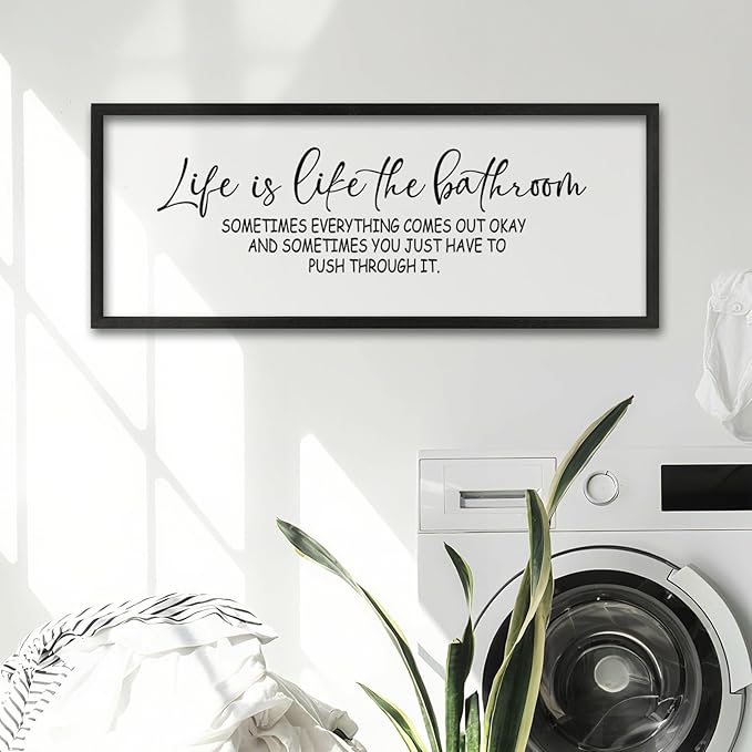 ZZJJHYWGQ Life Is Like The Bathroom Wall Decor 32×12 Inch Large Laundry Wood Framed Sign for Funny Bathroom Restroom Toilet Wall Hanging Art (Black)