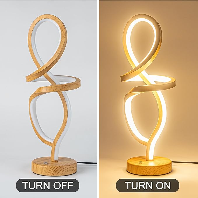 Mayful Modern LED Spiral Table Lamp, RGB Wood Grain Bedside Light with 7 Colors 10 Modes, Touch Dimmable Nightstand for Bedroom Living Room Home Office, 15W