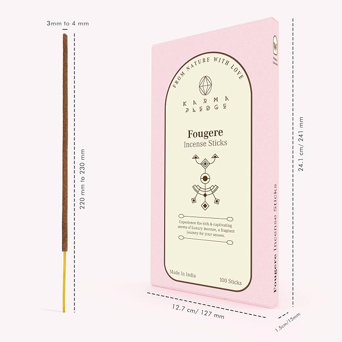 Fougere Incense Sticks, Organic Hand Dipped 100 Sticks with Natural Herbs & Aromatic Ingredients, Burn Time 45 to 60 Minutes, Incense for Positivity, Yoga, Meditation, Relaxation, Spiritual Gift