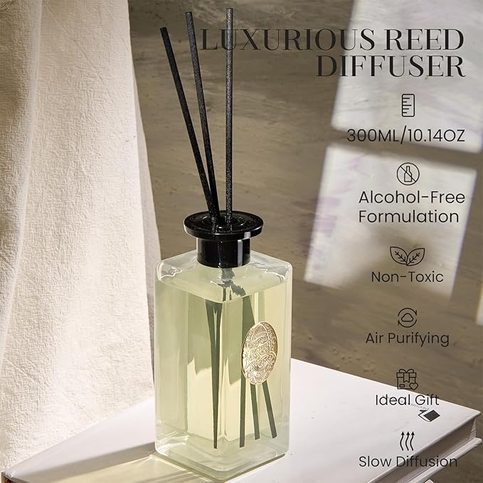 M&SENSE 10.14 oz Large Reed Diffuser Set | Creamy Vanilla Scent Oil Diffuser with Sticks | Hotel Collection Non-Toxic Essential Oil |for Bedroom Bathroom Living Room