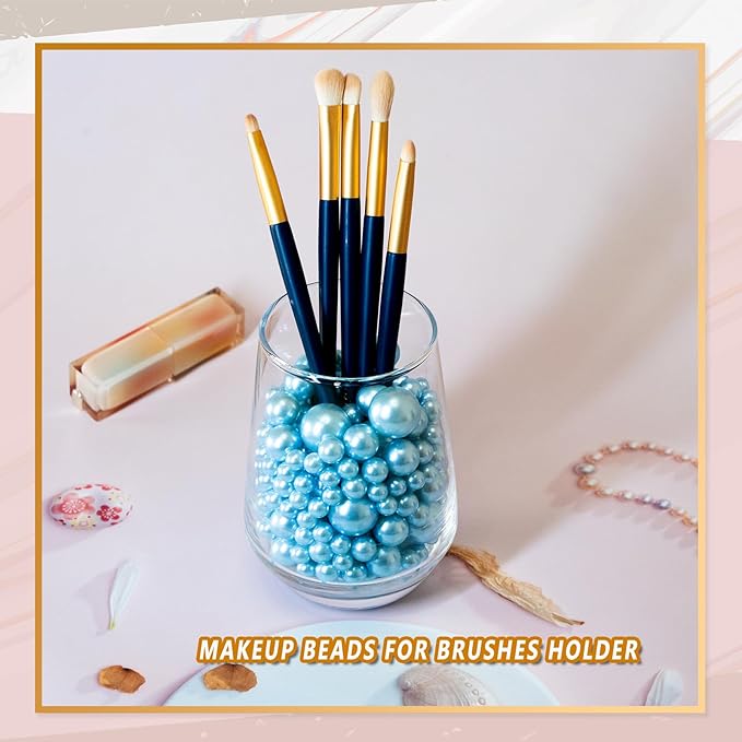 300Pcs Vase Filler Lightblue No Hole Faux Pearl Beads for Vase Filling Decorations, Candle Centerpieces, Wedding Centerpieces, Home Party Decor (8/14/20mm)