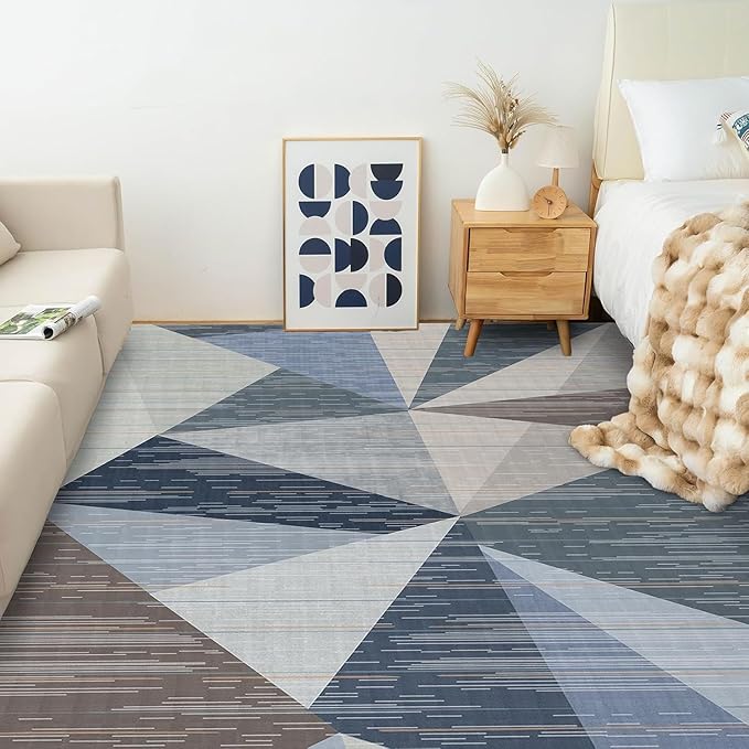 HOMFINE Washable Modern Area Rug - Geometric Style 8x10 Rugs for Living Room, Bedroom, Machine Washable Rug Soft Non Slip Non Shedding Area Rug - Blue, 8'x10'