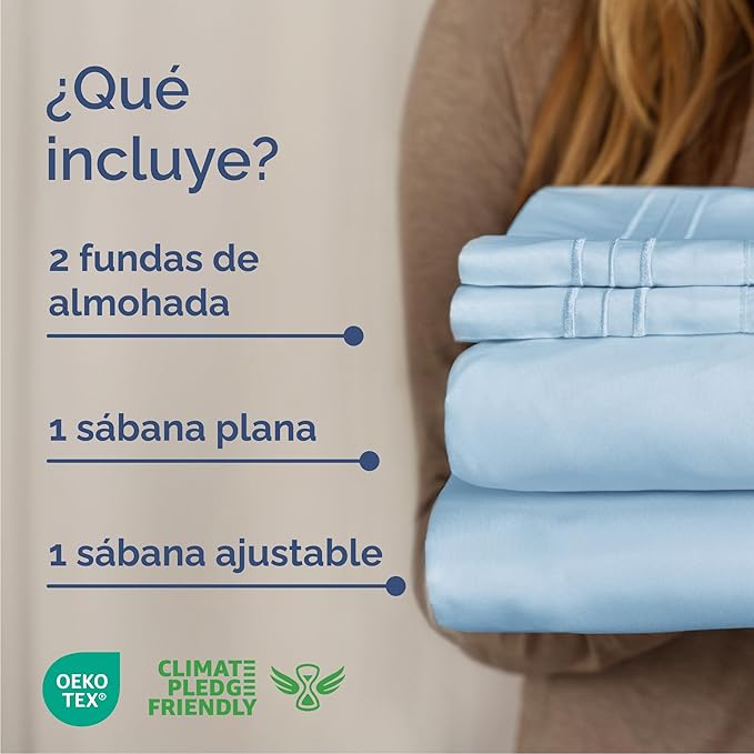 Cal King Size 4 Piece Sheet Set - Comfy Breathable & Cooling Bed Sheets Set - Hotel Luxury Bedding for Women, Men, Kids, Teens, Boys & Girls - Deep Pockets, Soft, Wrinkle Free - Oeko-Tex - Light Blue