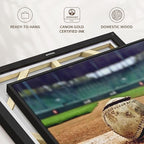 ElephantStock Baseball In Stadium Wall Art - Horizontal Framed Canvas - 1-Piece Living Room Wall Decor - Car Photography Canvas Print - Brown and Beige Decor for Wall - 19" X 13"