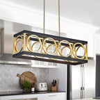 XINGQI Modern Rectangle Chandelier, Farmhouse Kitchen Island Lighting Rustic Industrial Hanging Light Fixture 4-Light Metal Linear Pendant for Dining Room Living Room Hallway, Black and Gold