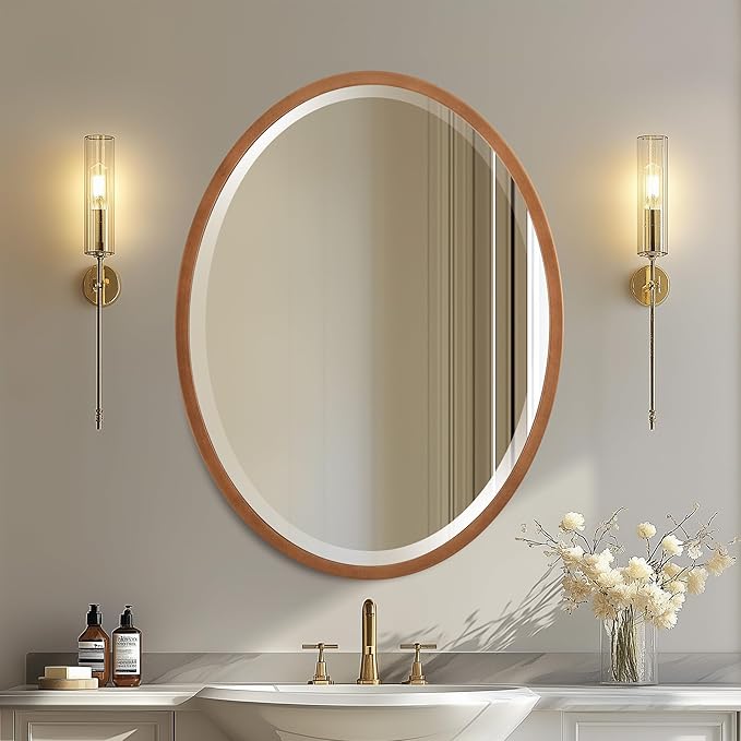 OVALCREST - Oval Wooden Beveled Wall Mirror for Home Decor, Bathroom, Vanity, Bedroom, Living Room, Hallway - London Style (Sunset Gold) 31.1 x 41.1