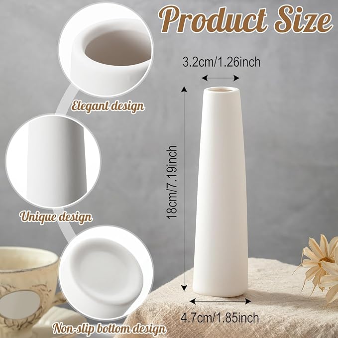 6 Pieces White Ceramic Vases for Home Decor 7.09 inch Tall Vases for Centerpieces Modern Floral for Wedding Party Event Home Office Decoration(Modern)
