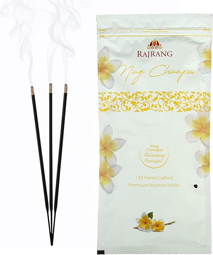 RAJRANG Nag Champa Incense Sticks Box 120 Grams (120 Sticks) Scented Hand Rolled Agarbatti for Temple Room Freshener Yoga