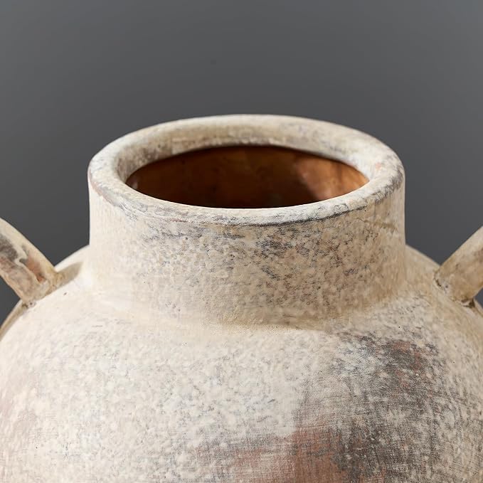 LUKA Antique Ceramic Vase with 2 Handle,7.28 inches Rustic Vase Minimalist Decor, Decorative Vases for Home Decor, Table, Living Room, Shelf, Christmas Decoration(Medium,Gray)