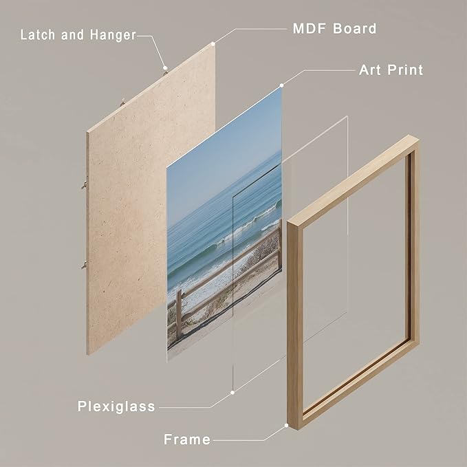 SIGNWIN Framed White Aerial View Blue Ocean Wave Beach Shore Wall Art, Set of 4 Landscape Colorful Wall Decor Prints, Nature Wilderness Wall Décor for Living Room, Bedroom - 12"x16" Natural