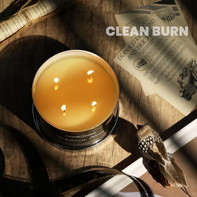 Over 50 Hours Jar Candle - 4-Wick Long-Lasting Scented Candles, 18oz Natural Soy Wax Candle for Home, Candle Gifts for Women & Men, Tobacco Noir