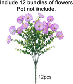 HyeFlora Artificial Flowers for Outdoors Fake Plants Outside Decoration, 12 Bundles Silk Purple Morning Glory UV Resistant Look Real Faux Flowers for Planter Front Door Porch Patio Yard Gardens Home