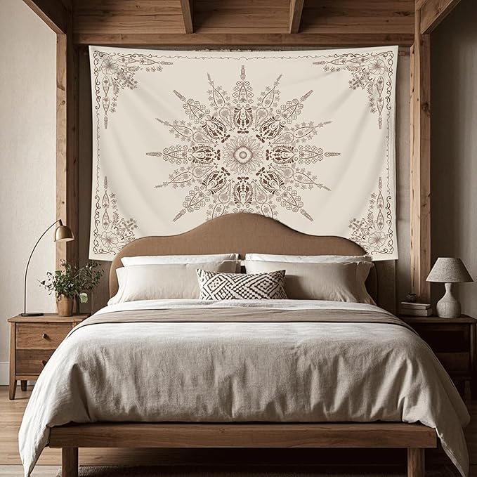 FORATER Floral Bohemian Tapestry, Flower Aesthetic Tapestry Indian Wall Hanging Boho Tapestries Mandala Room Decor for Bedroom Living Room Dorm (Flaxen, 61L x 53W)