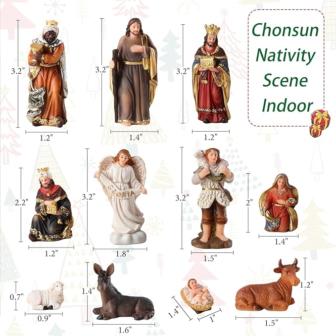 Nativity Scene Indoor 3.2 Inch 10 PCS Christmas Village Little People Nativity Collectible Bulidings Christmas Village Set Xmas Holiday Decorations Figures