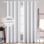 MIULEE Linen Texture Curtains for Bedroom Solid 100% Blackout Thermal Insulated Grayish White Curtains Grommet Room Darkening Curtains/Drapes for Living Room Nursery 52x72 Inch (2 Panels)