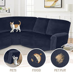 Arfntevss Sectional Recliner Couch Covers Velvet Corner Sectional Sofa Cover for Reclining Couch Stretch Soft L Shape Recliner Slipcover Thick U Shaped Washable Protector (5 Seat Cover, Dark Blue)