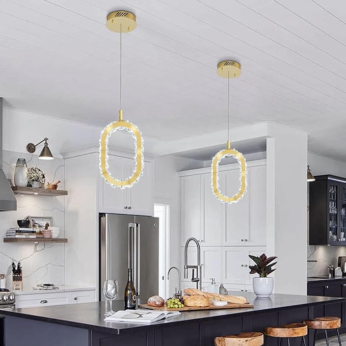 Gold 1 Ring Pendant Lights Kitchen Island Single Head Crystal Chandeliers Foyer Entrance Modern LED Dimmable Chandeliers