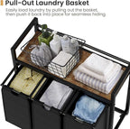 Laundry Hamper, Laundry Basket, Laundry Sorter with 3 Removable Bags, Clothes Basket with 3 Compartments, Wheels, Shelf for Laundry Room Bathroom Bedroom (3 Bags-Black)