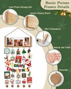 Bikoney Rustic Picture Frames Collage Wall Decor - Happy Birthday Banner Photo Hanging Display for Dorm Room Home with Gift Card Storage and 30 Clips