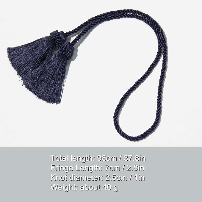 Fenghuangwu Curtain Tiebacks Handmade Decorative Curtain Holdbacks Rope with Tassel (Navy, 2P)