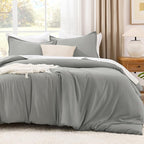 Litanika Comforters Medium Gray Super King Size, 3 Pieces Lightweight Solid Bedding Set & Collections, All Season Fluffy Bed Set (120x120In Comforter & 2 Pillowcases)