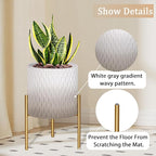 ARNIS Plants Pots with Stand, Set of 2 Indoor Planter Pots, Unique Mid Century Decorative Metal Flower Pots with Drainage,8.25 & 10.5 Inch, Grey and White