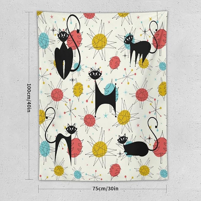 ICMOLYYENLO Abstract Cat Tapestry, Medieval Abstract Atomic Star Cat Vintage Home Wall Hanging Art Tapestry for Bedroom Living Room Dormitory 60x60 Inch