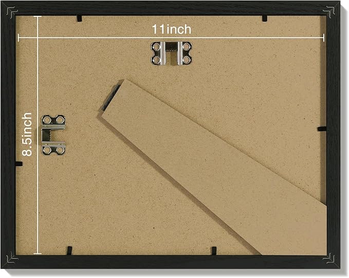 Vittanly 8.5x11 Picture Frames Set of 9, Shatter Resistant Plexiglass, Display 6x8 Pictures with Mat or 8.5x11 without Mat, Photo Frames for Wall or Tabletop, Engineered Wood, Black