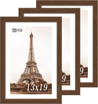 VCK 13x19 Frame Set of 3 - Brown, Wood Picture Frame with Exclusive Wood Grain, Wall Gallery Frame