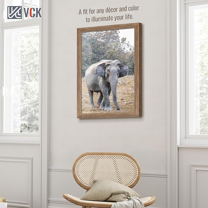 VCK 14x22 Picture Frame 3 Pack - Brown Walnut, Natural Textured Solid Wood Frame, Wall Gallery Frame
