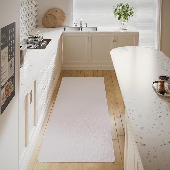 Runner Rug for Hallway, 3' x 10' Waterproof Area Rug for Living Room, Non-Slip Vinyl Hard Floor Protector Mat for Under Dining Table, Runner Rug for Entryway, Indoor Outdoor Mat (White)