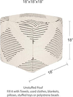 REDEARTH · UNSTUFFED Pouf Ottoman Cover Textured Boho Storage Square Home Decor Poof Pouffe Space Saver Footrest for Living Room, Bedroom, Nursery, Kidsroom; 100% Cotton (18"x18"x18"; Black)