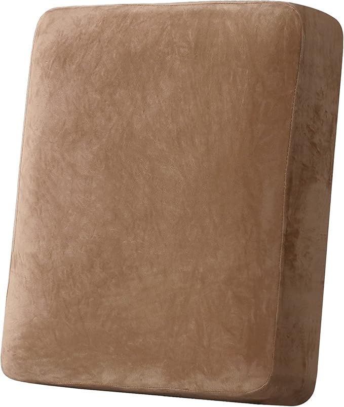 H.VERSAILTEX Velvet Stretch Couch Cushion Cover Plush Cushion Slipcover for Chair Cushion Furniture Protector Seat Cushion Sofa Cover (1 Piece Armchair Cushion Covers, Camel)